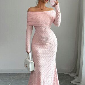 Off Shoulder Mermaid Maxi Dress | New Prom Dress w/ Long Sleeves